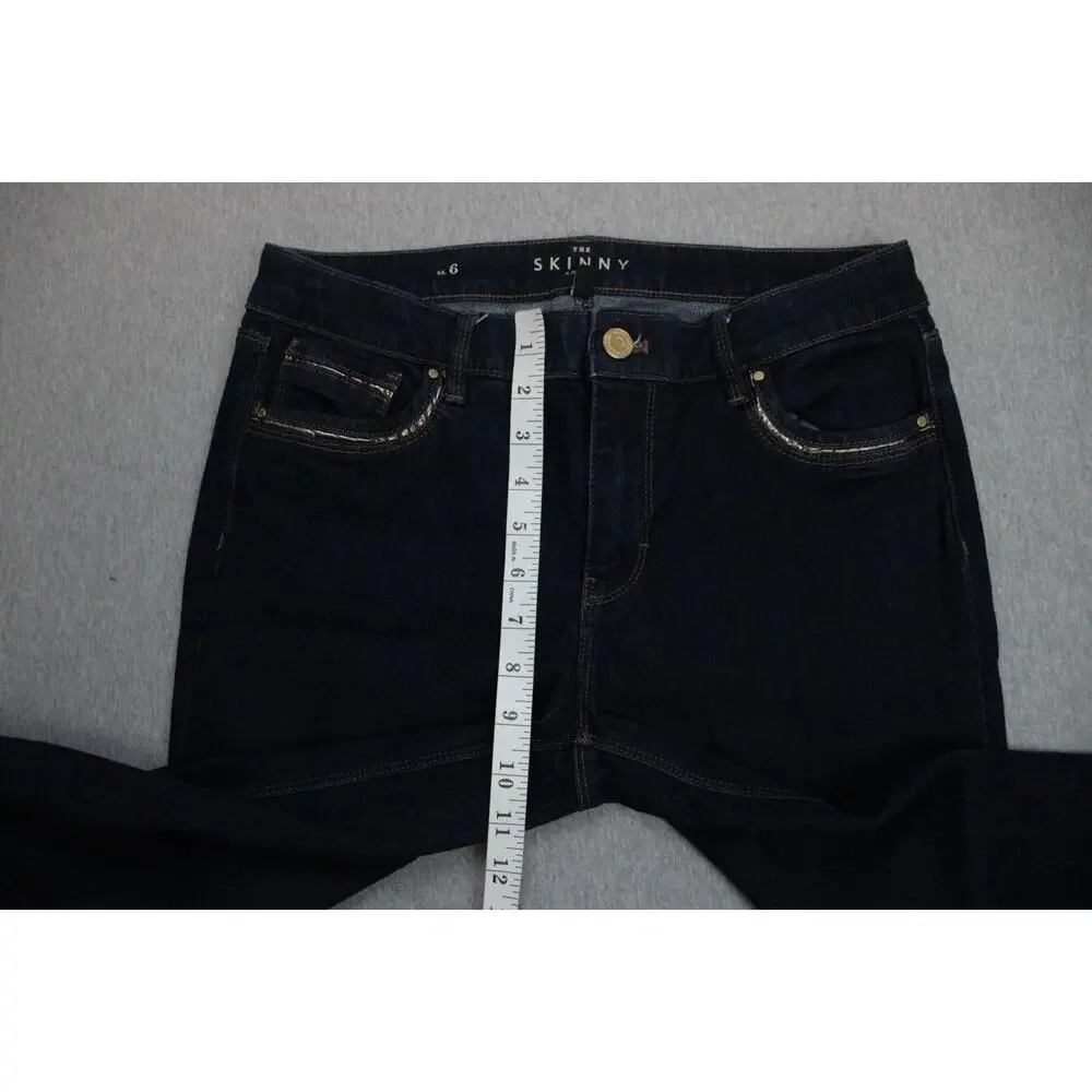 White House Black Market Jeans Womens 6 Blue Skinny Ankle Stretch Buckle Zip Hem